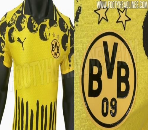 多特世俱杯球衣谍照：黄色底色+圆形图案&粗竖条纹，街头艺术风
