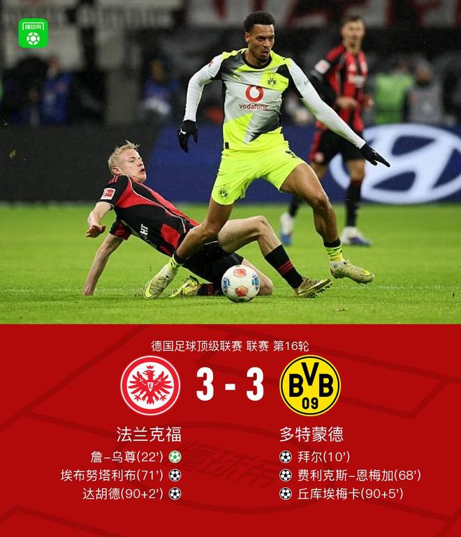 剑南春｜多特3-3法兰克福，达胡德准绝杀，丘库埃梅卡反绝平