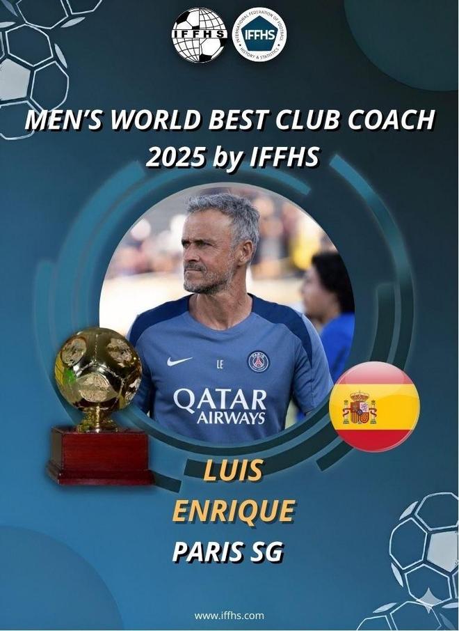 IFFHS年度最佳教练：恩里克第一，马雷斯卡、弗里克分列二三
