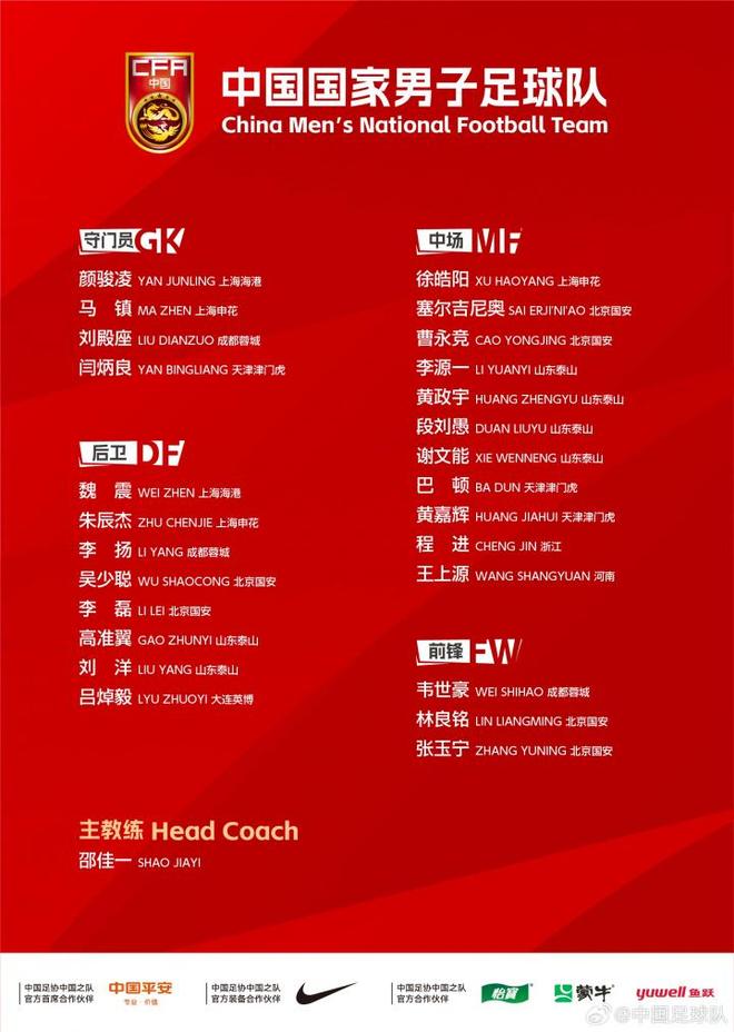 2026年首期国足名单公布，“邵一期”1月4日肇庆集结