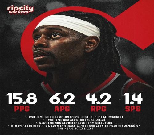 荣誉满满！开拓者发布新援霍勒迪数据海报：两次总冠军+六次防阵