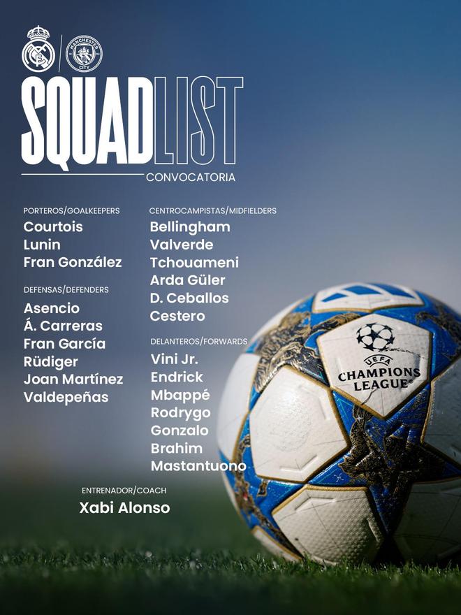 皇马公布欧冠战曼城大名单:姆巴佩带伤入围,一线队后卫仅4人在列 皇马公布欧冠战曼城大名单:姆巴佩带伤入围,一线队后卫仅4人在列