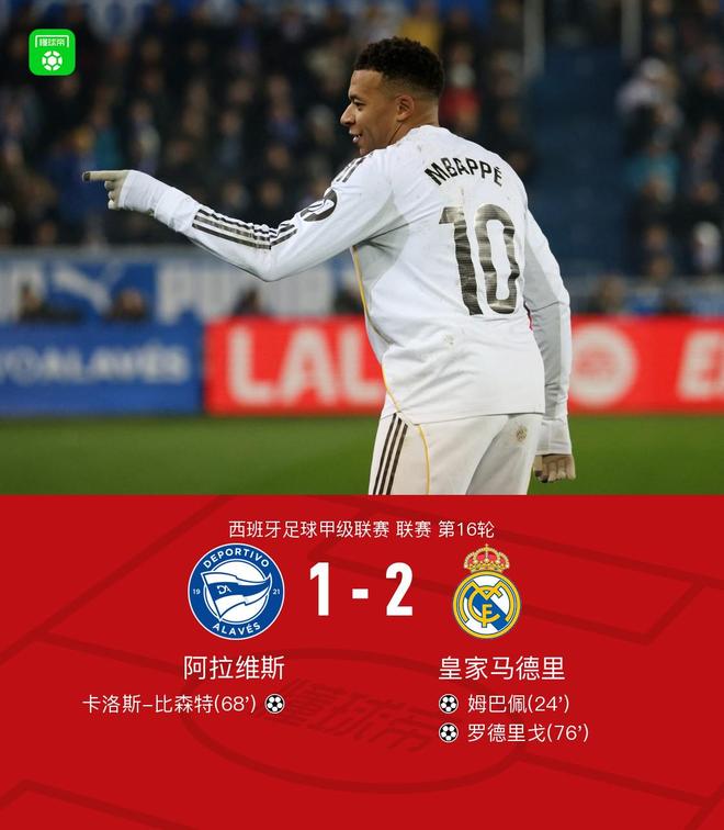 剑南春｜皇马2-1阿拉维斯，姆巴佩破门，罗德里戈建功