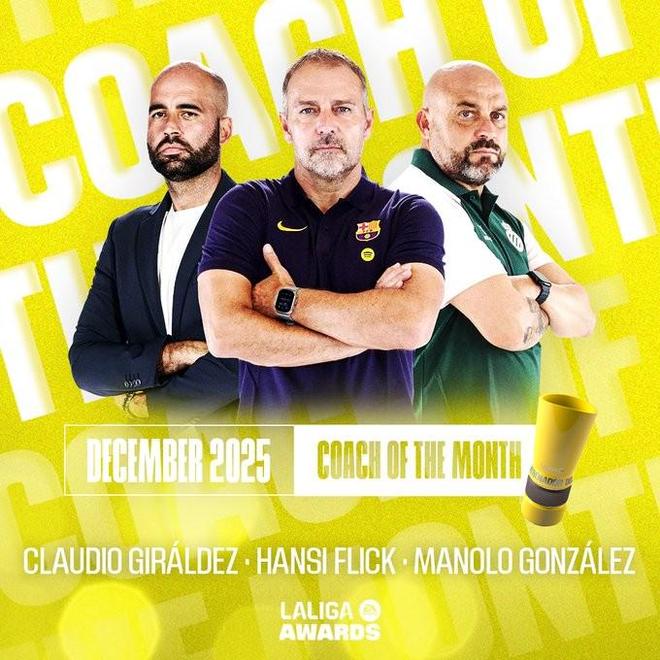 西甲12月最佳主帅候选：弗里克、希拉尔德斯、马诺洛在列