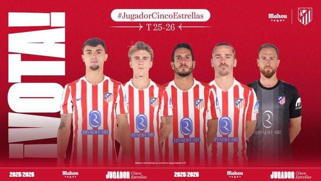 马竞12月最佳球员候选：普维尔、科克、格子、奥布拉克在列