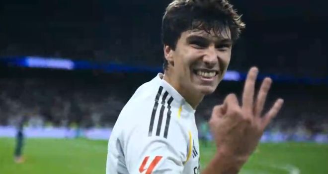 贡萨洛戴帽！脚后跟破门致敬C罗，20年第一人，皇马球迷膜拜