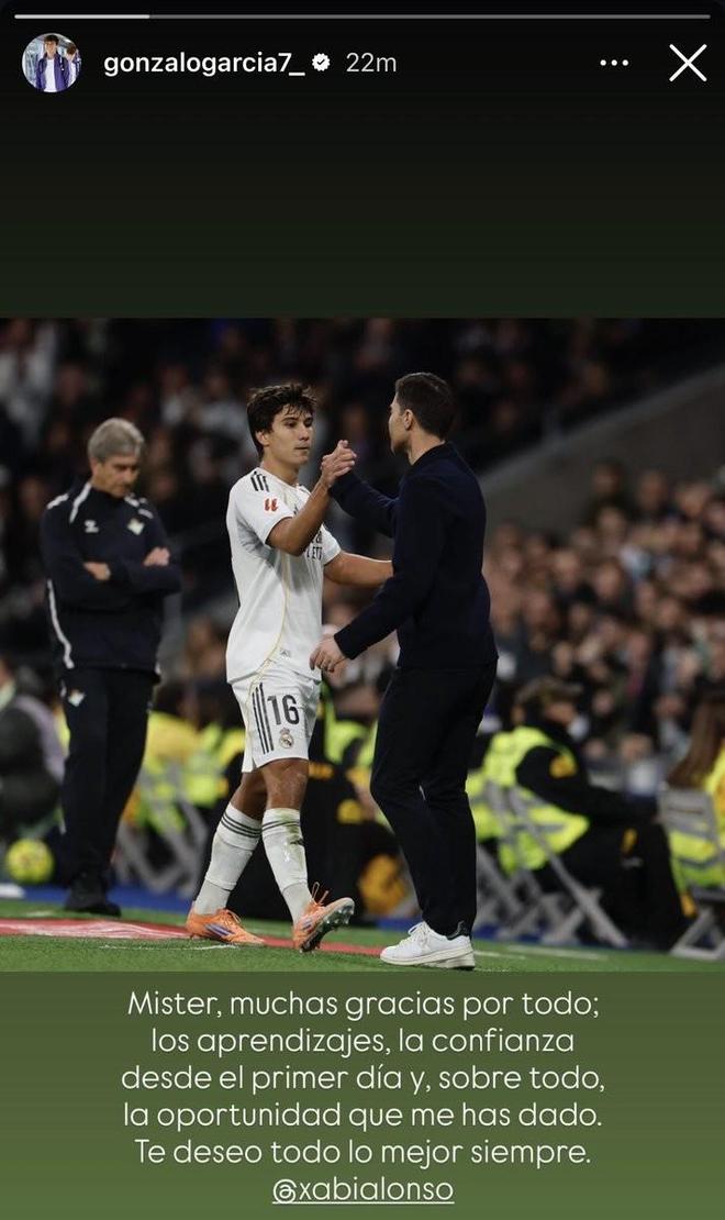 贡萨洛告别阿隆索：感谢您为我所做的一切，给了我宝贵的机会