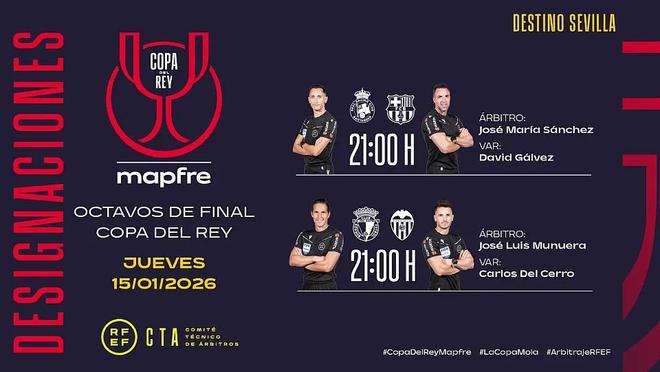 官方：何塞-桑切斯将执法国王杯巴萨客战桑坦德竞技