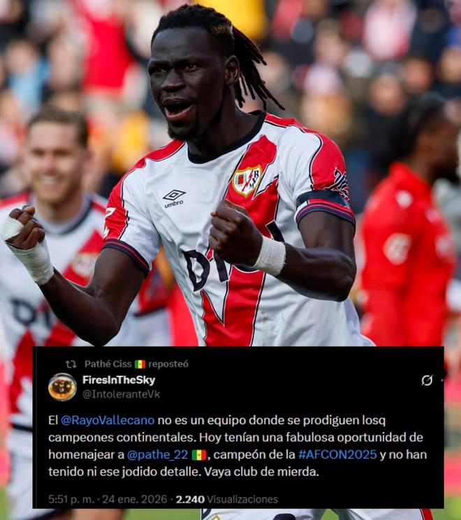 因未获致敬，塞内加尔球员西斯转发帖文称“巴列卡诺是垃圾”