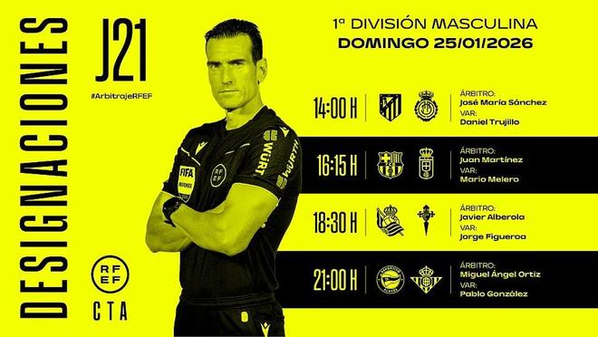 周日西甲裁判：胡安-马丁内斯将执法巴萨vs奥维耶多