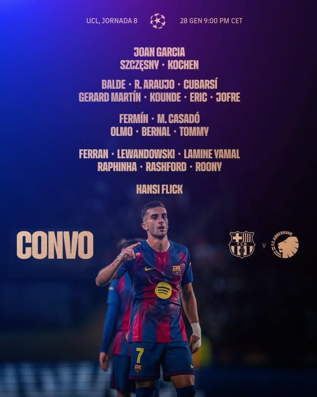 【名单】亚马尔领军，巴萨迎回费兰