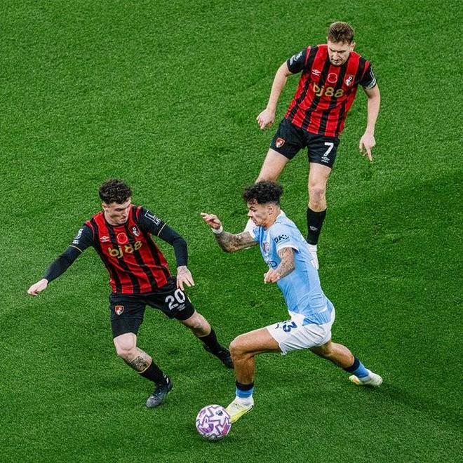 3-1取胜，曼城升至英超第二并送伯恩茅斯本赛季联赛第2场失利