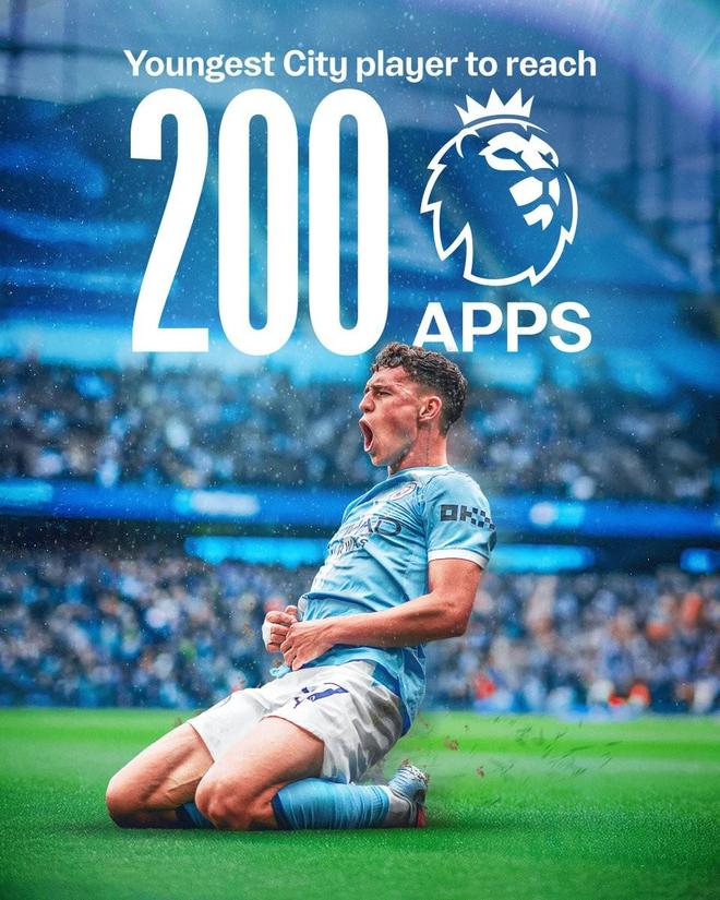 25岁158天，福登是达成英超200场里程碑最年轻的曼城球员
