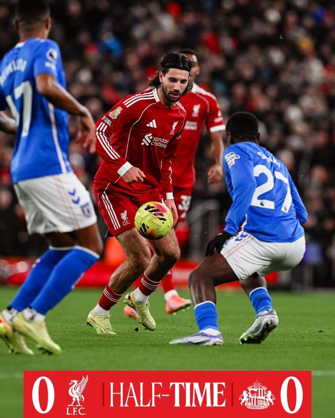 自2023年2月以来，利物浦首次连续4场英超上半场没进球