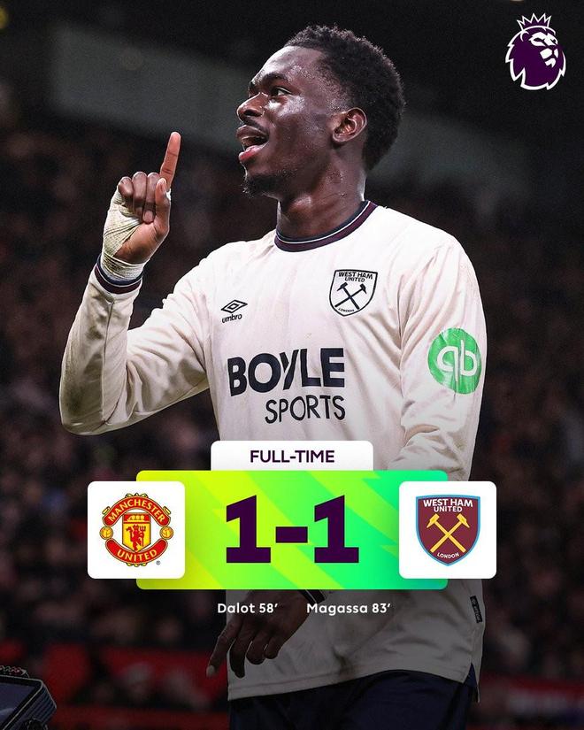 此前21次全败，西汉姆英超客战曼联先丢球的情况下首次拿分