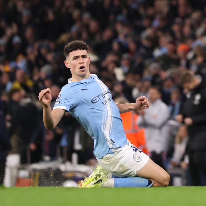 福登曼城生涯已打进109球，超越德布劳内位居队史射手榜第16