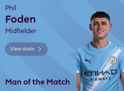 传射建功，福登当选曼城vs桑德兰全场最佳球员