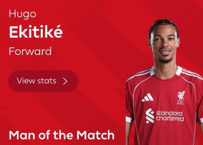 梅开二度，埃基蒂克当选利兹联vs利物浦全场最佳球员