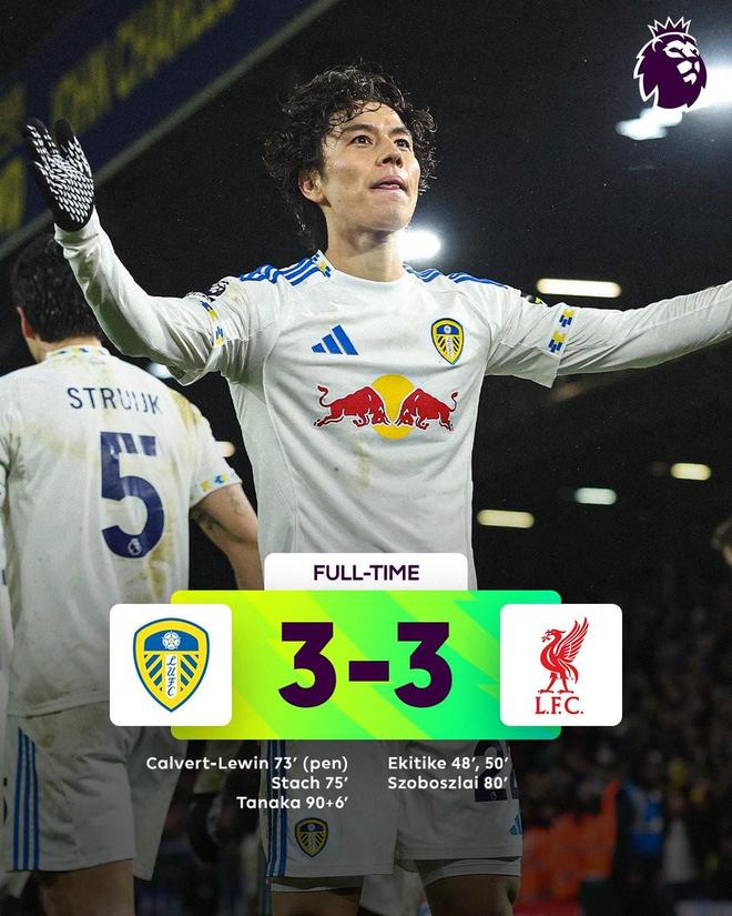 利兹联3-3利物浦，为自2024年3月以来英超进球最多的下半场