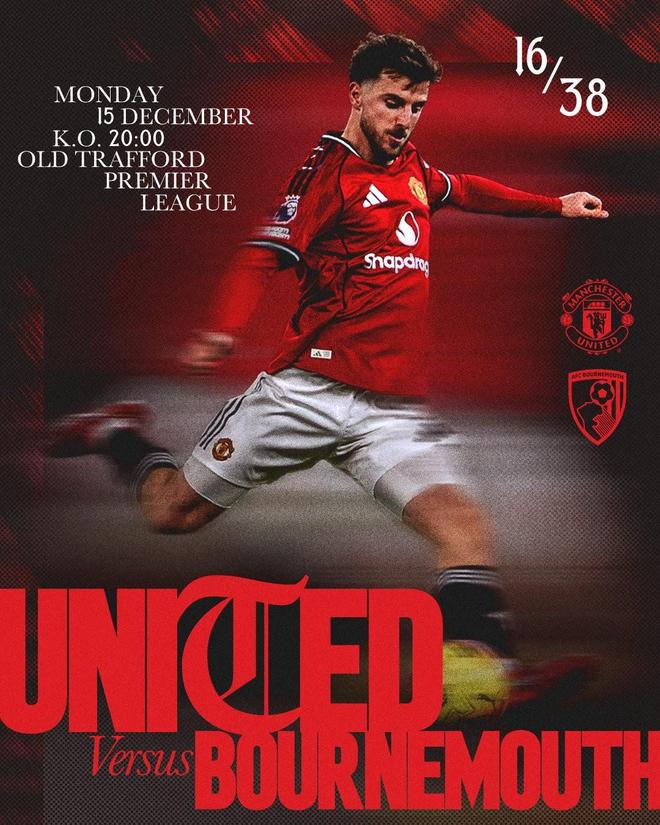 主场复仇战，曼联发布对阵伯恩茅斯海报：芒特一人出镜