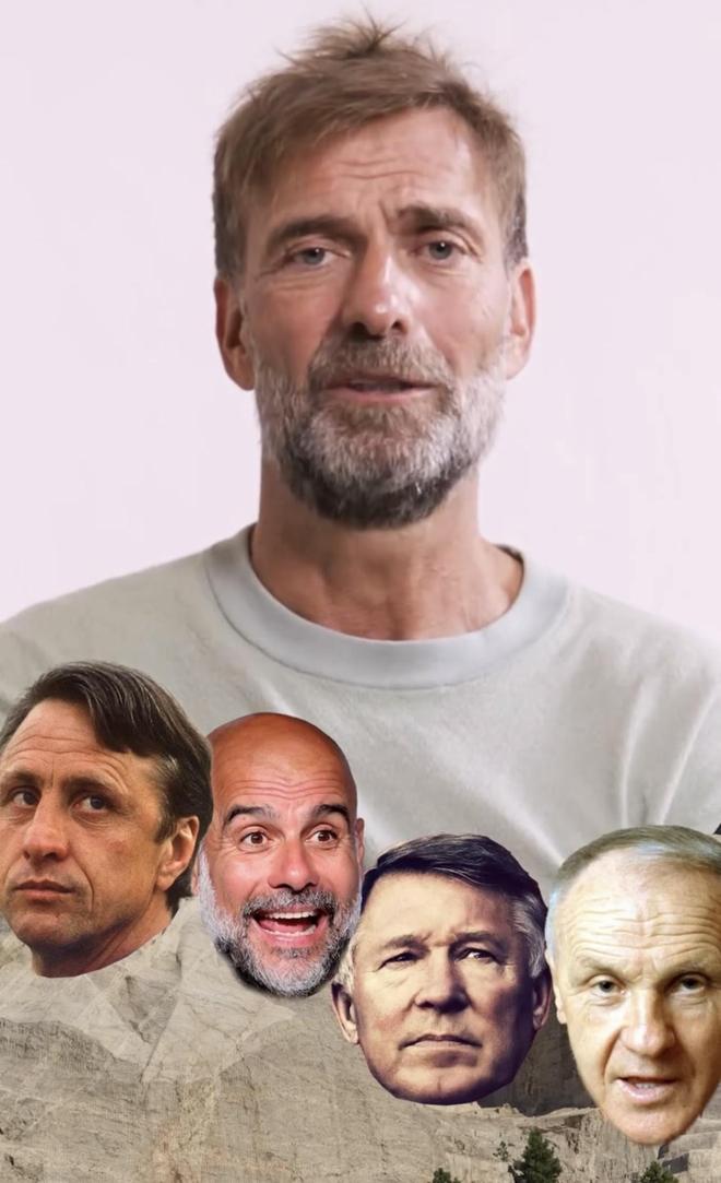 克洛普选“教练总统山”：克鲁伊夫、瓜帅、弗格森和香克利