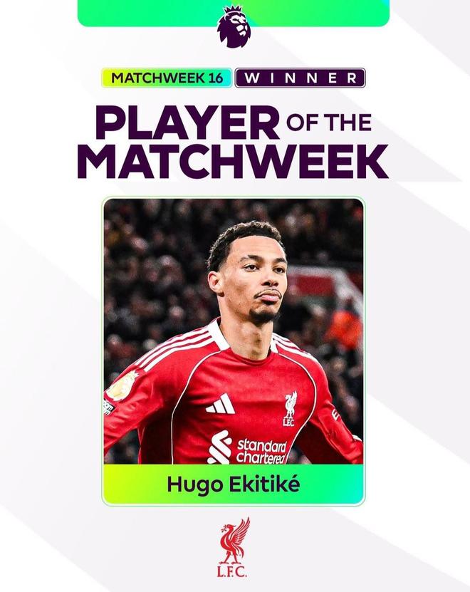 梅开二度，埃基蒂克当选英超第16轮最佳球员