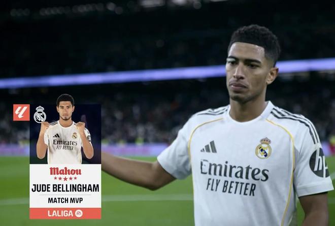 打入一球，贝林厄姆当选皇马vs塞维利亚全场最佳球员