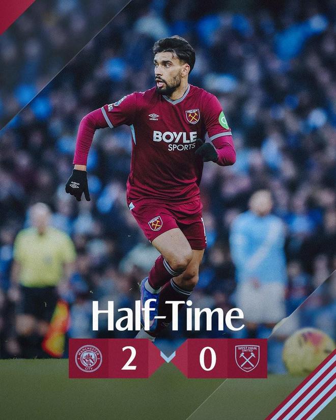 被曼城压制，西汉姆自2021年对曼联以来首次英超半场零射门