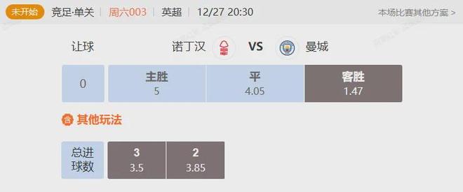 聚焦英超焦点战 诺丁汉VS曼城
