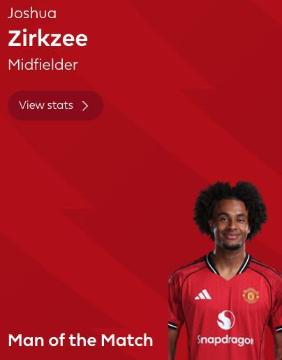 首开记录，齐尔克泽当选曼联vs狼队全场最佳球员