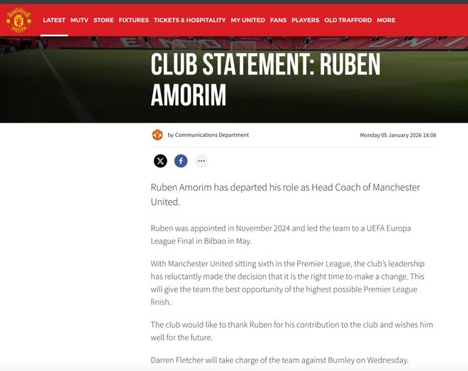 曼联官宣40岁阿莫林下课！执教14个月胜率不足4成，救火主帅公布