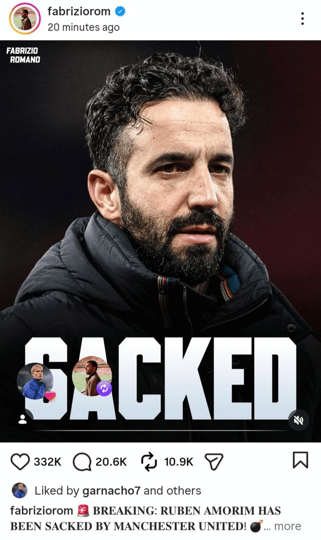 幸灾乐祸？加纳乔庆祝阿莫林下课！4弃将天亮了：曼联生涯迎转折