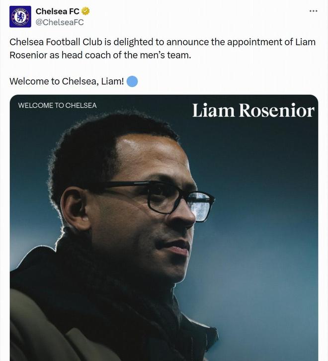 切尔西官宣罗塞尼尔，公告中职位是教练而非经理