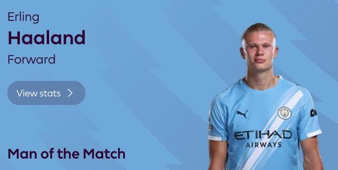 点球破门，哈兰德当选曼城vs布莱顿全场最佳球员