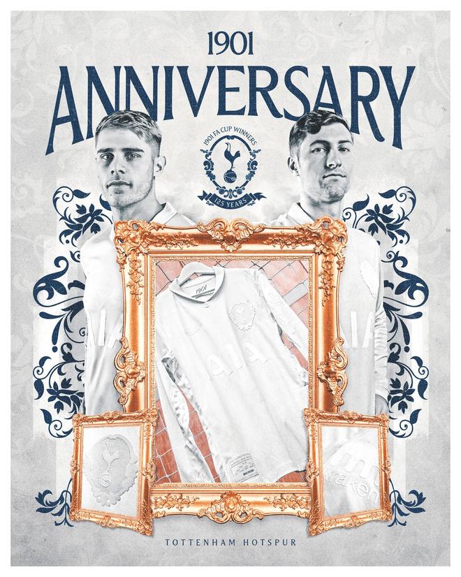 官方：热刺将在对阵维拉的足总杯比赛身着1901复古纪念版球衣