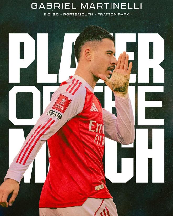 恭喜，枪手生涯首次戴帽的马丁内利当选阿森纳队内最佳