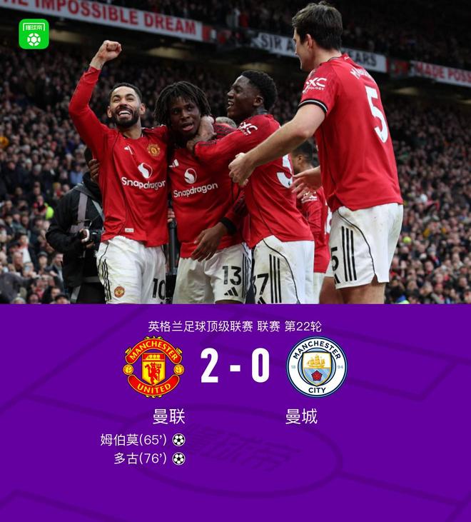 剑南春丨曼联2-0曼城，姆伯莫破门，多古建功，芒特进球被吹