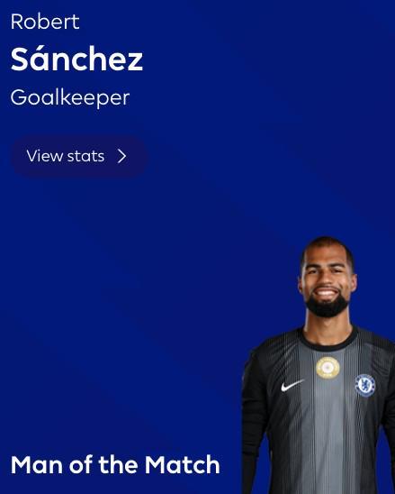 6次扑救，罗伯特-桑切斯当选切尔西vs小蜜蜂全场最佳球员