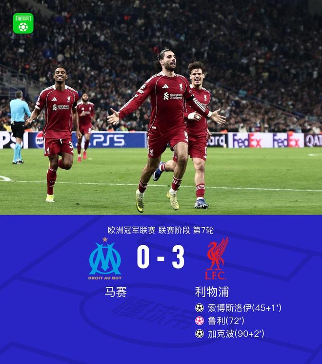 XbotGo丨利物浦3-0马赛，索博任意球贴地斩，加克波破门