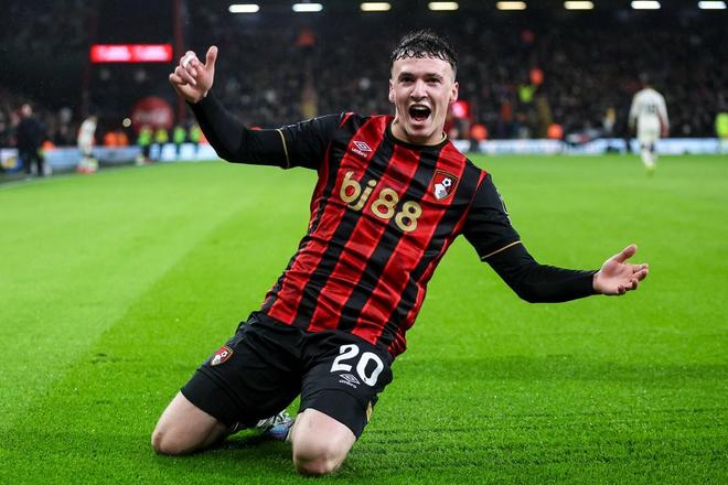 伯恩茅斯本赛季英超已打入38球，仅次于曼城和阿森纳