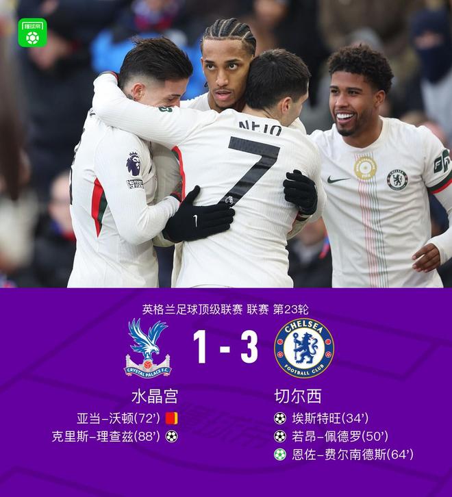 剑南春｜切尔西3-1十人水晶宫，埃斯特旺传射建功，佩德罗破门