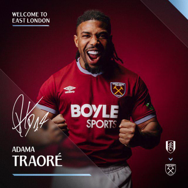 官方：西汉姆200万签阿达马·特劳雷