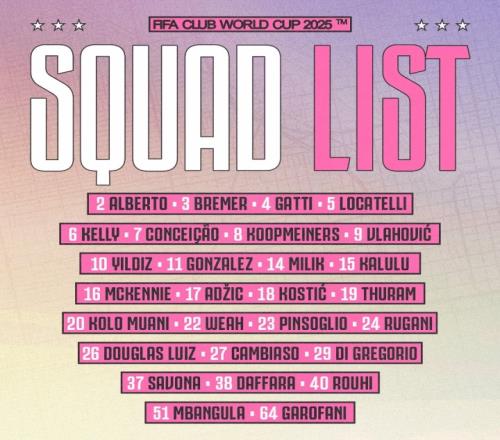 尤文世俱杯名单：穆阿尼、小孔塞桑、弗拉霍维奇、洛卡特利在列