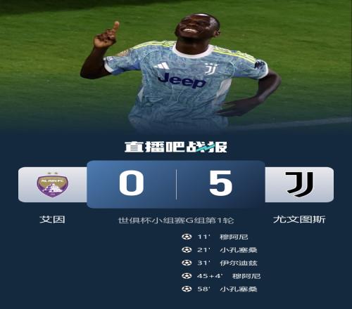 50击败艾因！尤文2003年之后首次在国际赛事中净胜5球