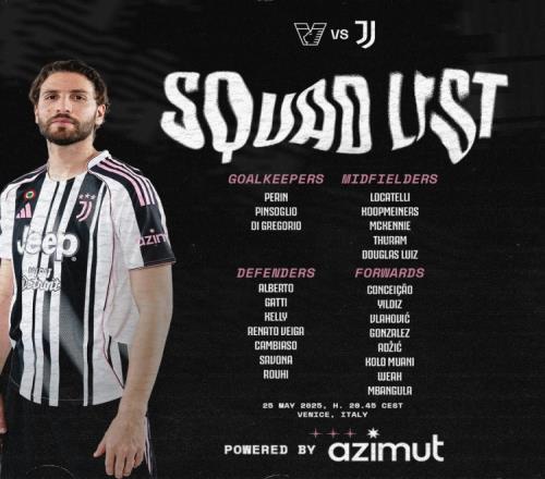 尤文公布客战威尼斯大名单：伊尔迪兹、穆阿尼、DV9领衔