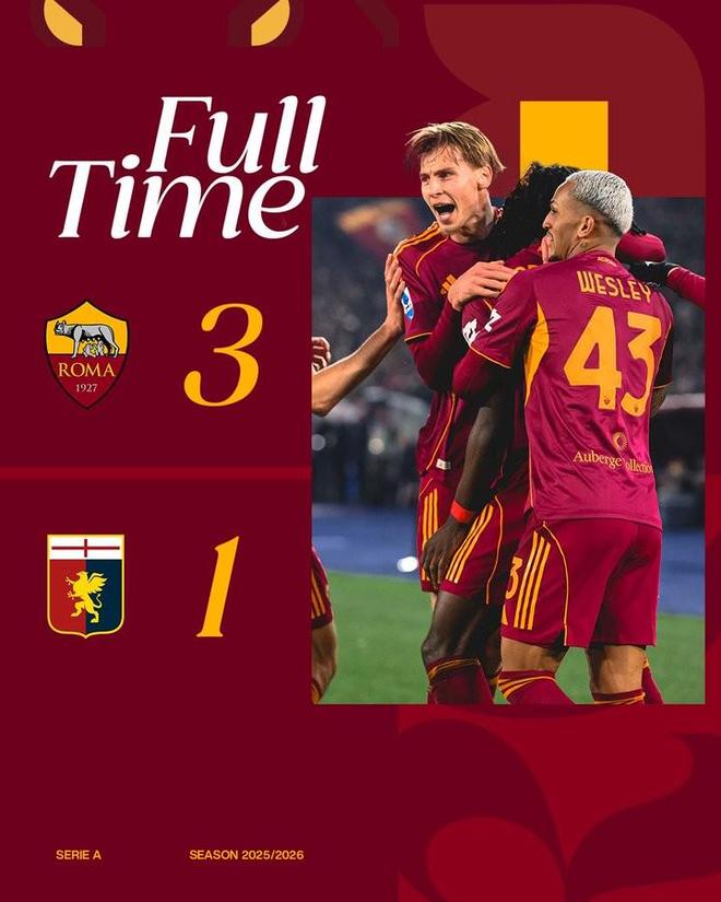 罗马2025年意甲26胜同期联赛第1，队史第4次达成自然年26胜+