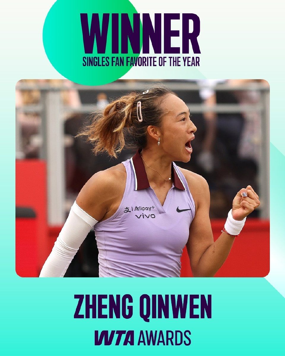 郑钦文当选WTA2025年度最受球迷欢迎单打球员