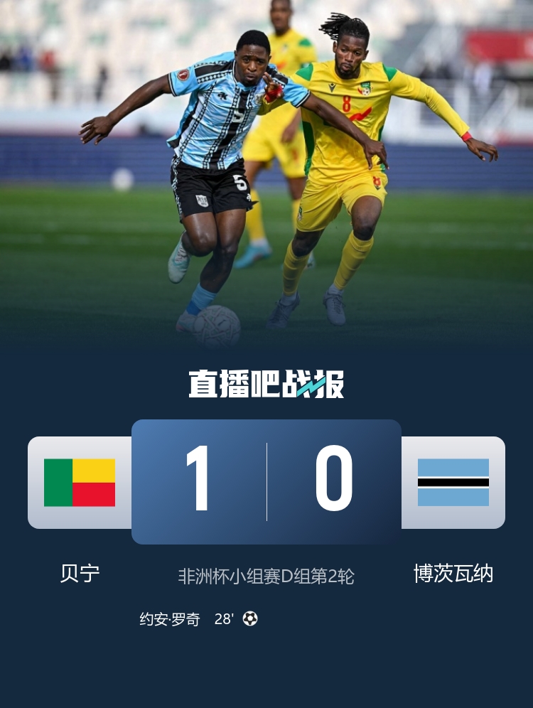 贝宁1-0博茨瓦纳取首胜 博茨瓦纳遭遇两连败 约安·罗奇破门