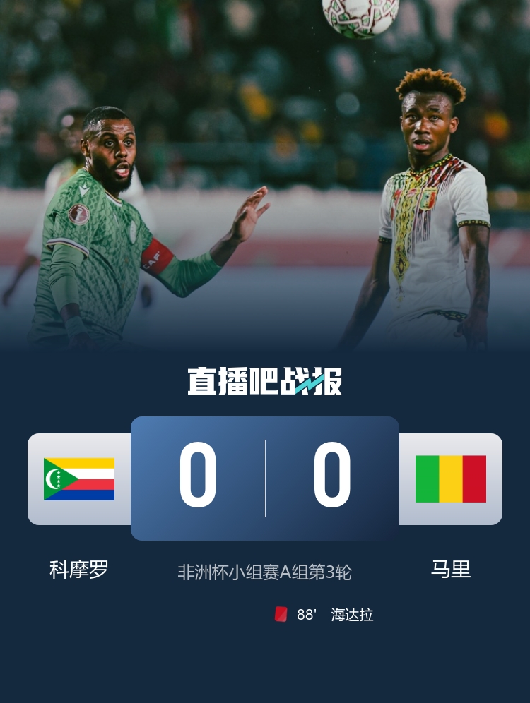 十人马里0-0科摩罗小组赛三连平出线 科摩罗积2分进入待定区