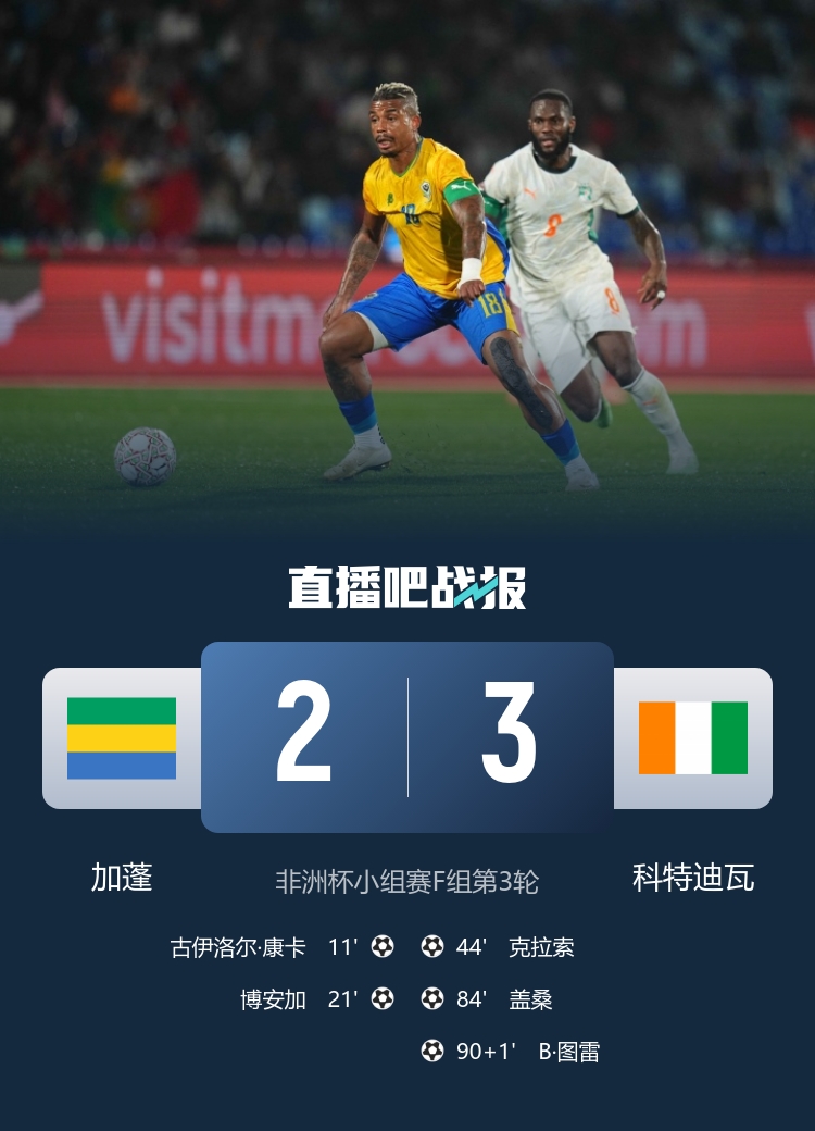 让2追3！科特迪瓦3-2加蓬小组第一将战布基纳法索 B·图雷绝杀